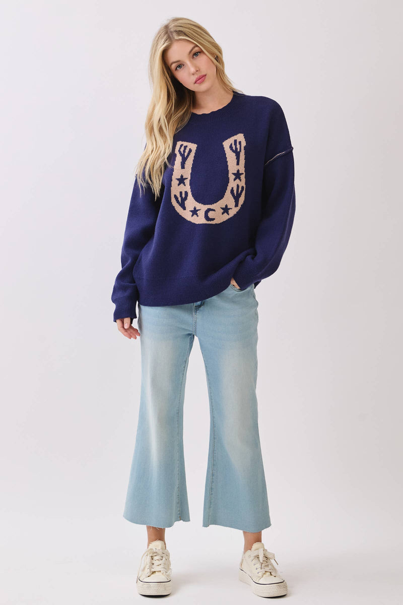 Western Horseshoe Cactus Knit Sweater