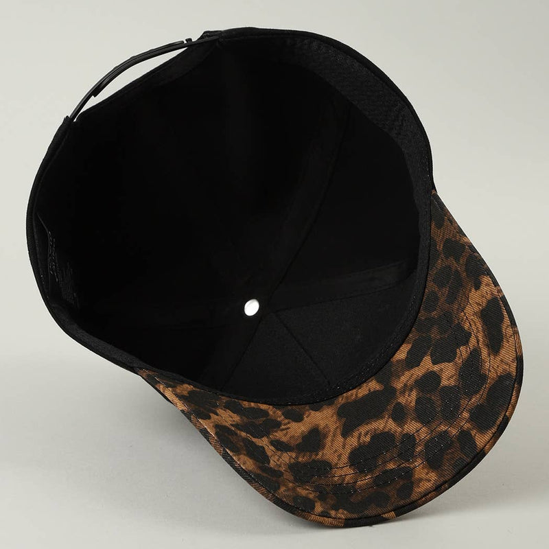 Cowboys Club Embroidered Patch Leopard Brim Trucker Hat: BEIGE / ONE SIZE