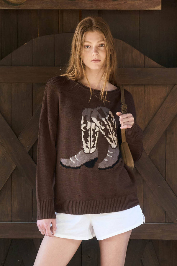 Brown Cowboy Boots knit western sweater
