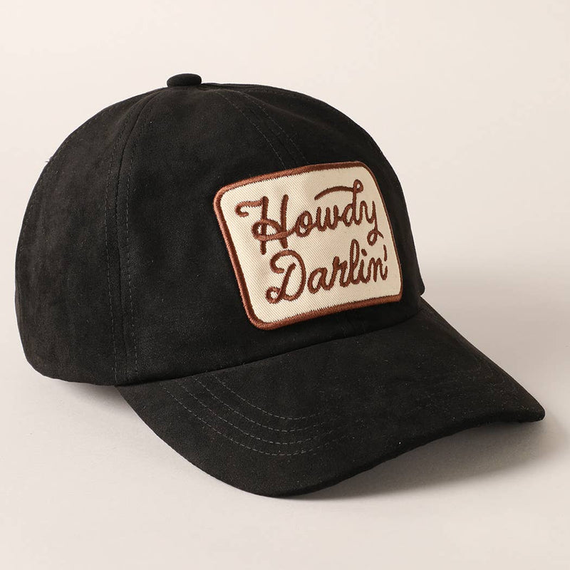 Howdy Darlin Patch Suede Baseball Cap: COGNAC / ONESIZE