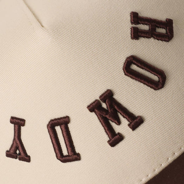 ROWDY Upside Down Embroidered Two-Tone Trucker in brown