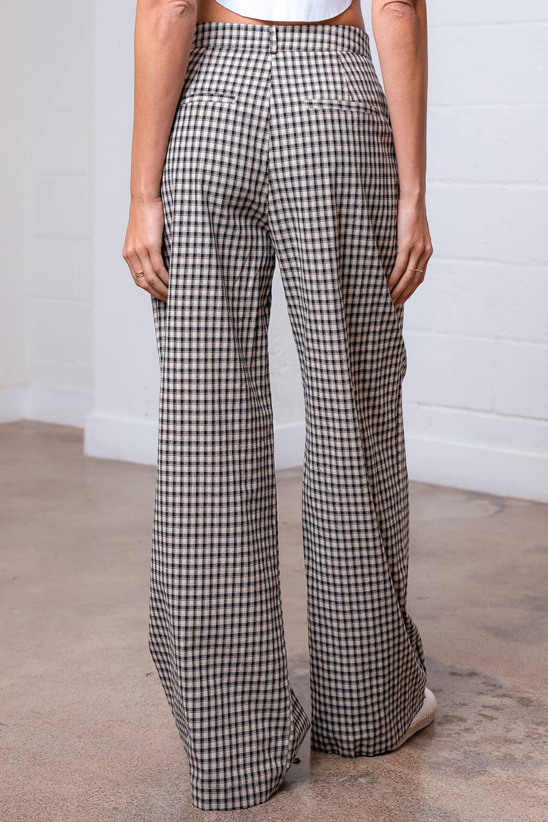 PLEATED STRAIGHT GINGHAM PANTS: