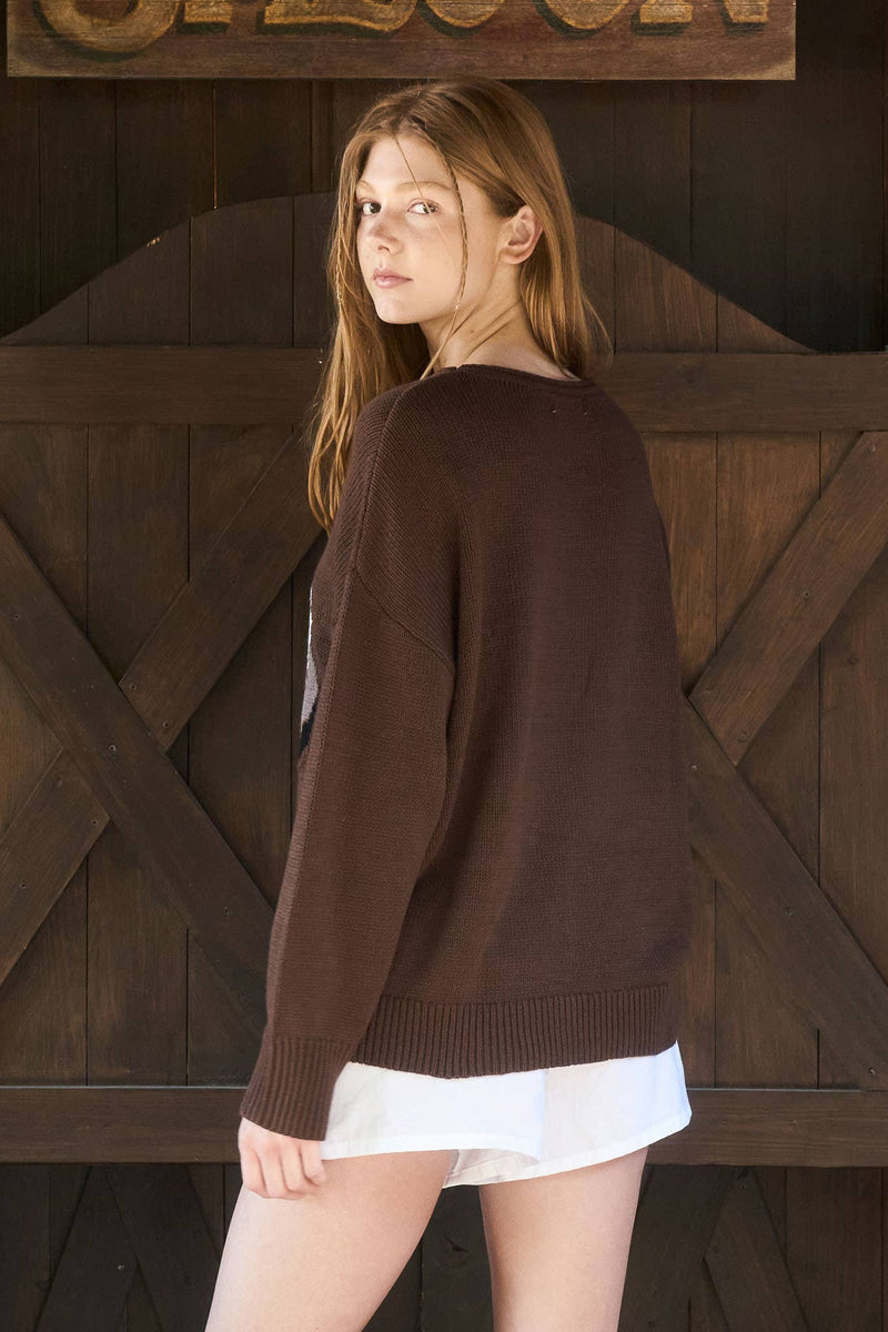 Brown Cowboy Boots knit western sweater