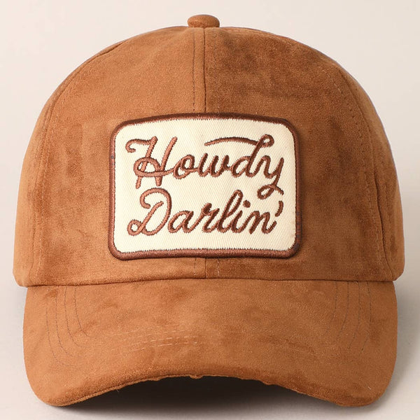 Howdy Darlin Patch Suede Baseball Cap: COGNAC / ONESIZE
