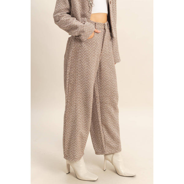 Herringbone Patterned Barrel Pants: BROWN