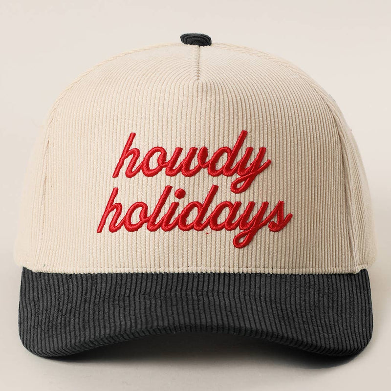 Howdy Holidays 3D Text Embroidery Corduroy Hat: RED / One Size