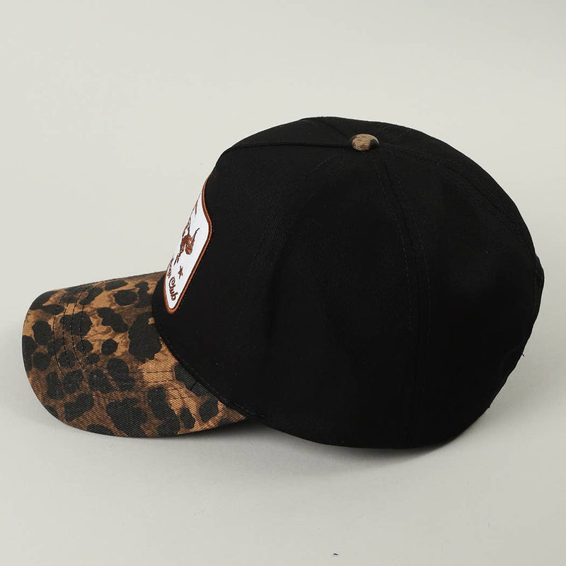 Cowboys Club Embroidered Patch Leopard Brim Trucker Hat: BEIGE / ONE SIZE