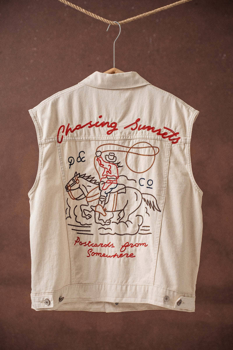 Western Sunset Embroidered Denim Vest