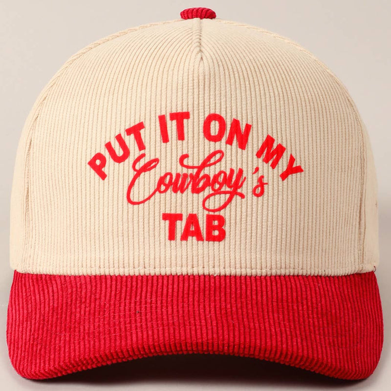 Put It On My Cowboy's Tab Two-Tone Corduroy Cap: Beige / ONE SIZE