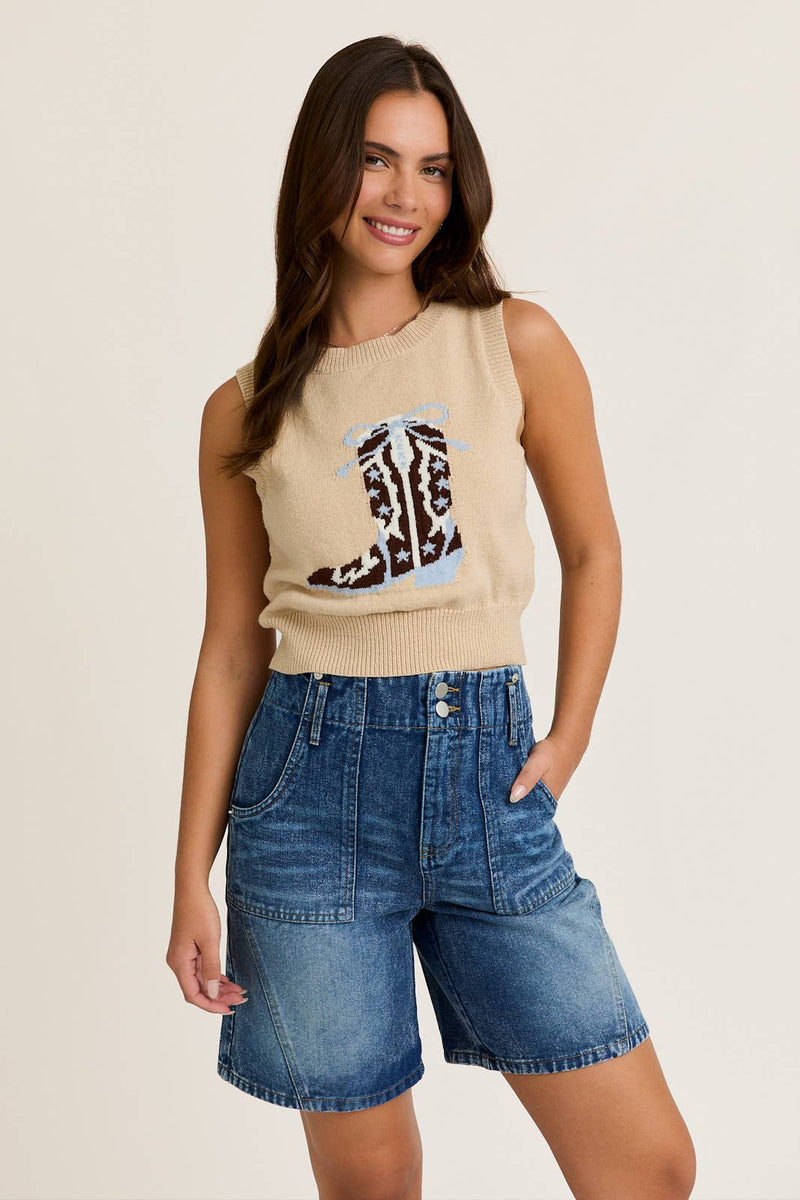 "WESTERN BOOTS" GRAPHIC CREW NECK VEST