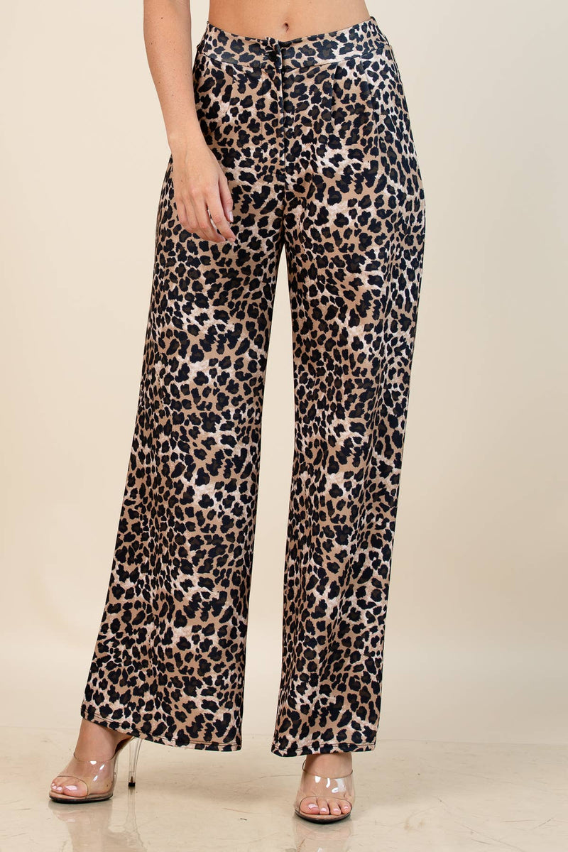 Leopard Angelica Animal  Print Elastic Wide Pants