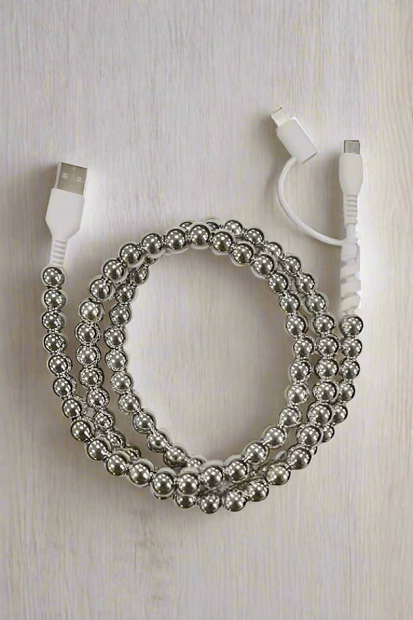 Silver Beaded Cord Phone Charger