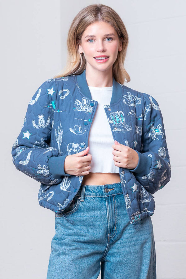 WESTERN PRINTED L/S WITH KNOTCHED COLLAR JACKET