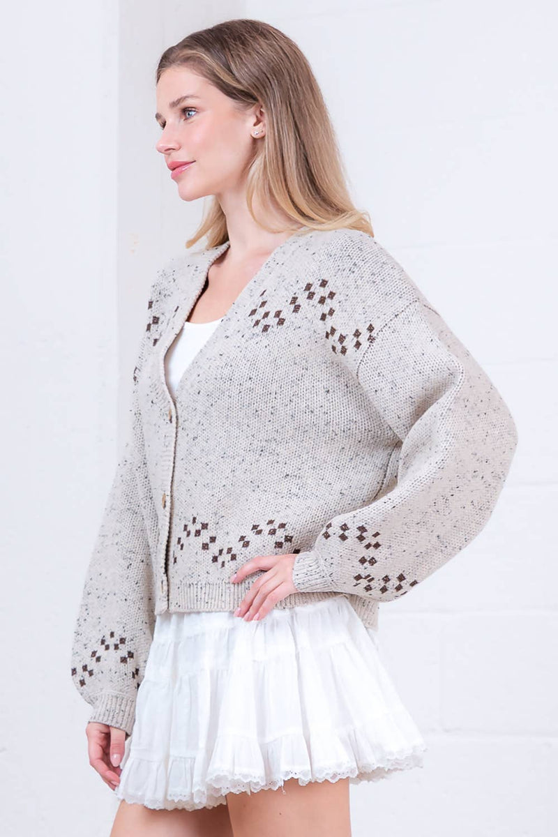 V-NECK BUTTON DOWN HORSES CARDIGAN SWEATER