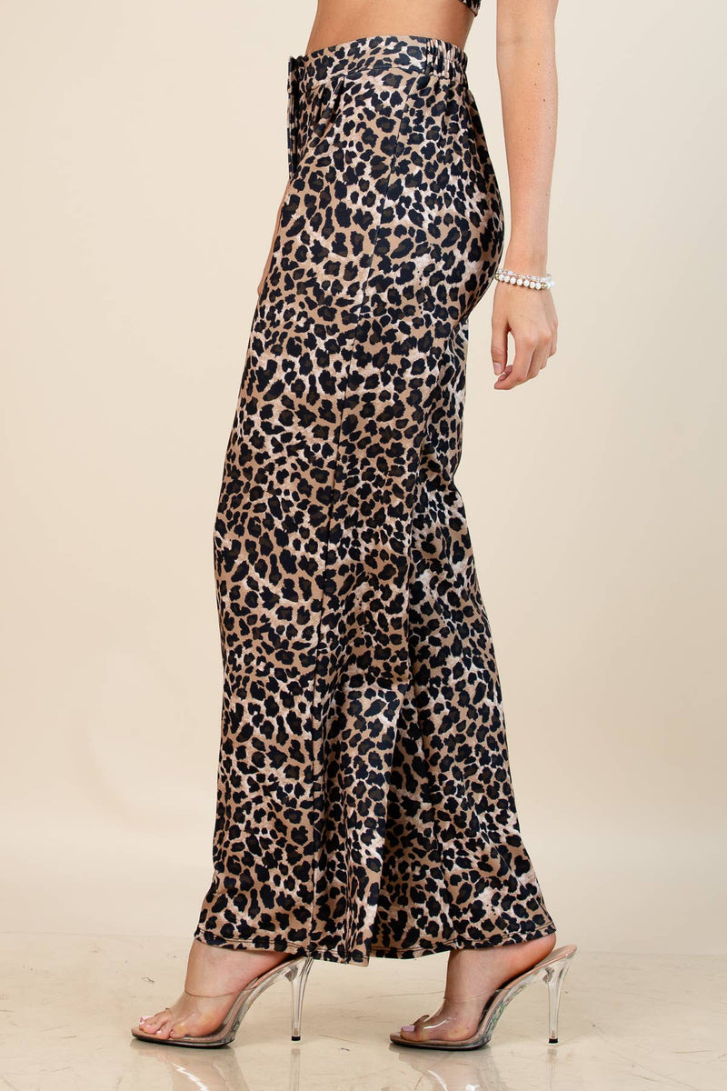 Leopard Angelica Animal  Print Elastic Wide Pants