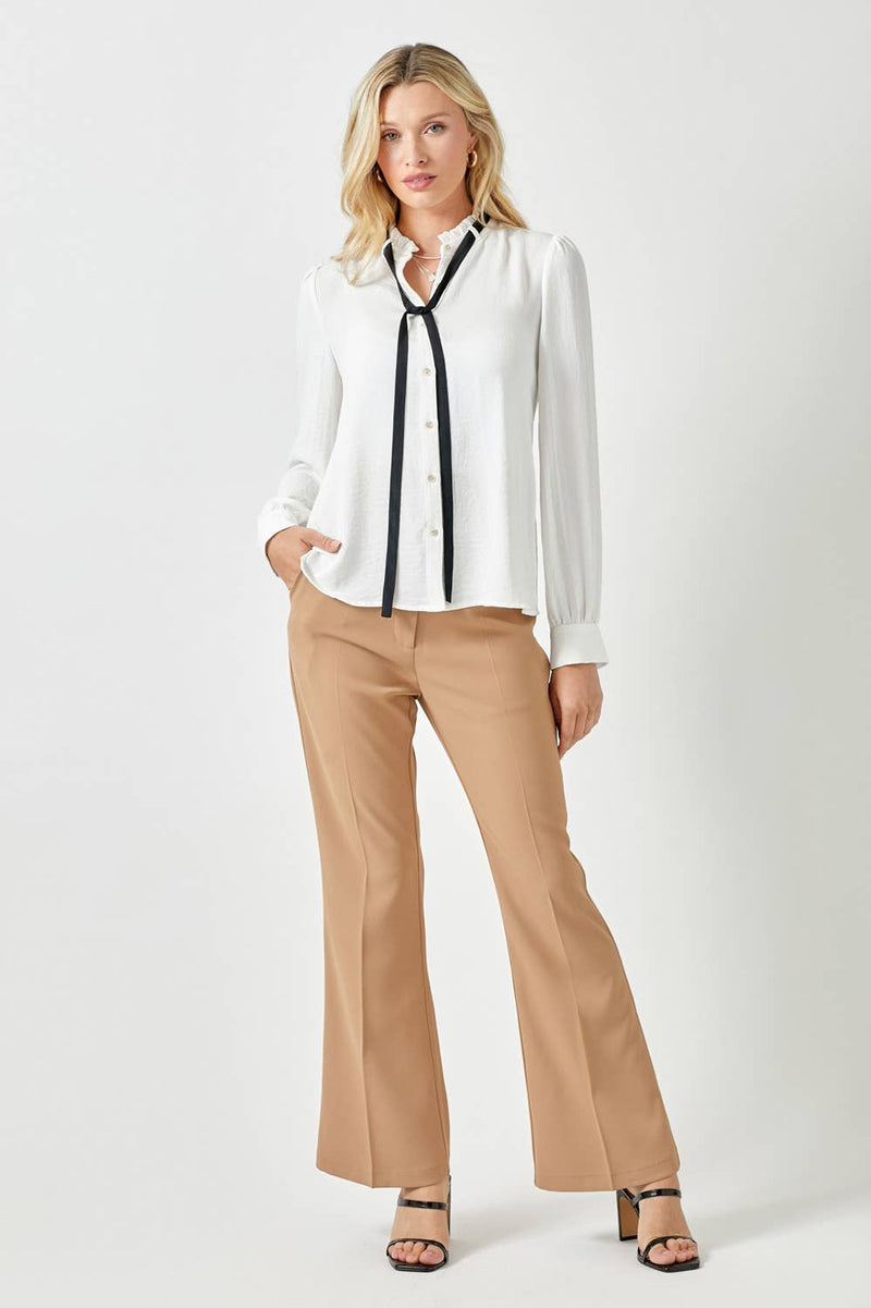 White Ruffle and Ribbon Blouse