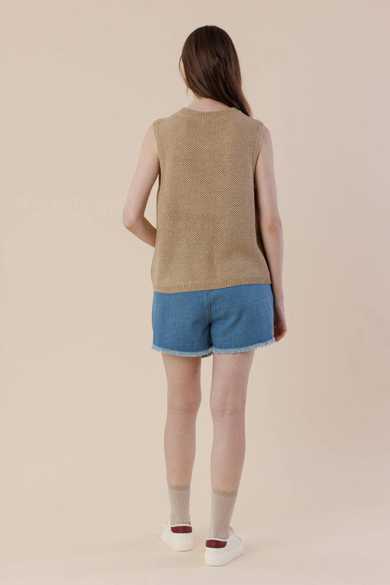 Howdy Embroidery Sweater Tank – Western Sleeveless Vest: SAND