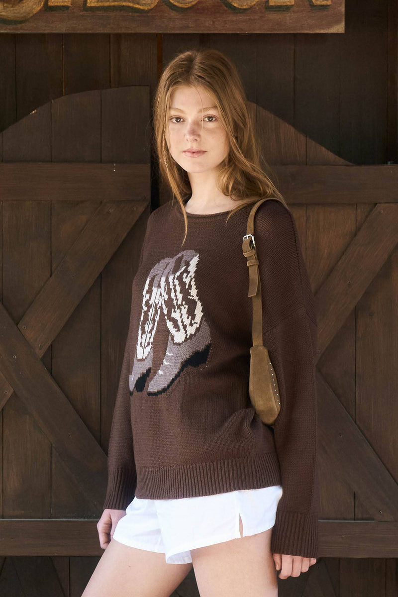 Brown Cowboy Boots knit western sweater