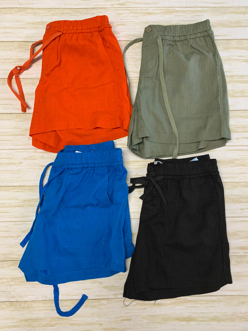 Linen Drawstring Elastic Waist Shorts (4 color options)