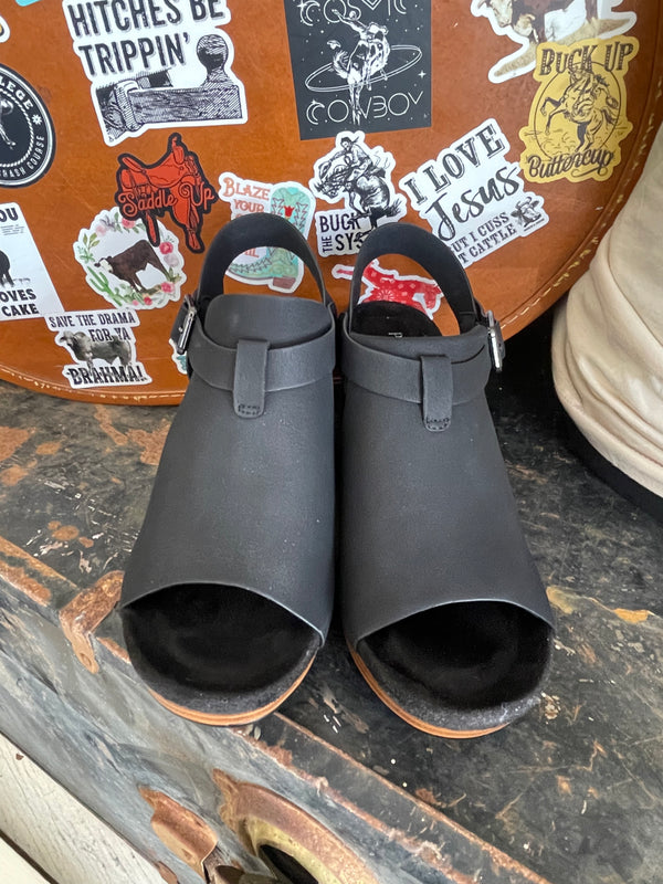 Faux Leather Black Platform Sandal