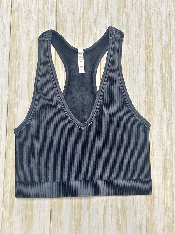 Ash Black Wash Ribbed Crop Top