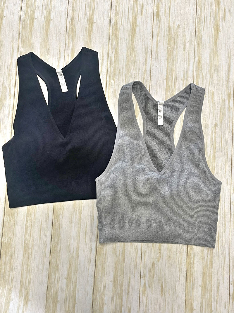 Ribbed Cropped Raceback Tank W/Removable Pads