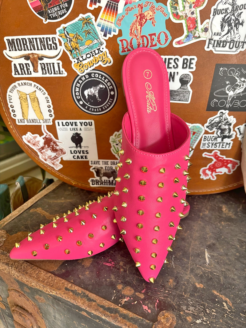 Hot Pink Gold Studded Mules