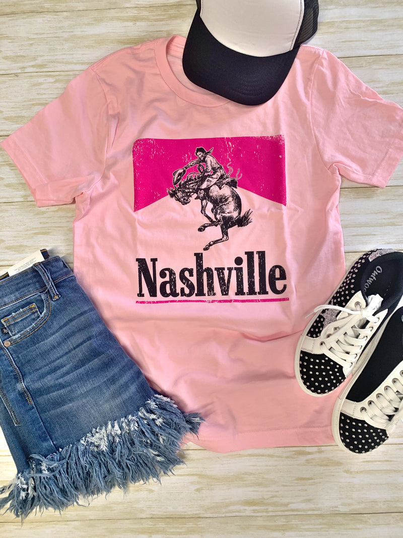 Nashville cowboy pink graphic tee