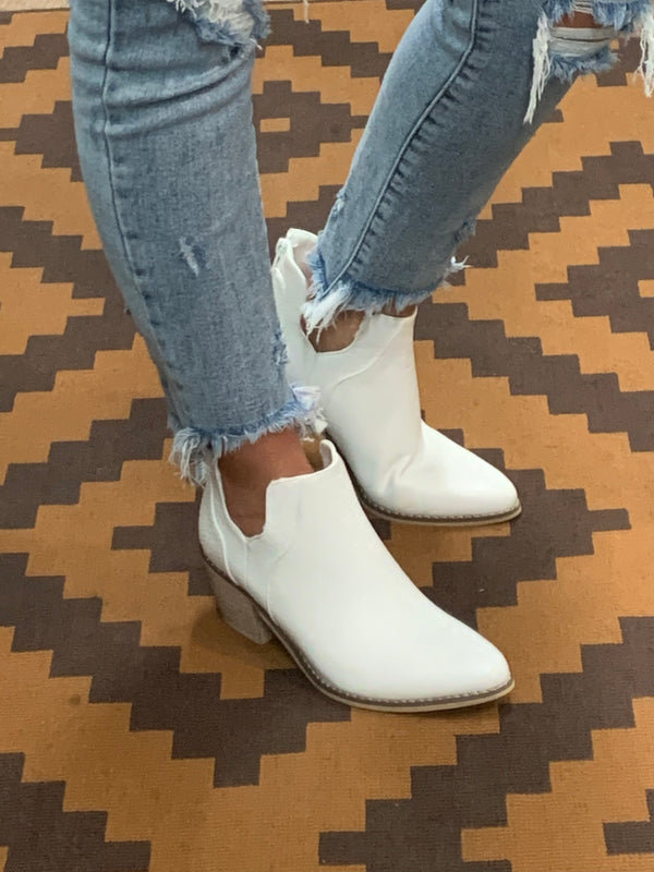 White Cut Out Ankle Booties
