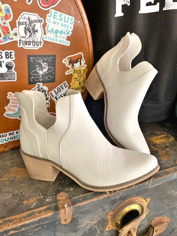 White Cut Out Ankle Booties