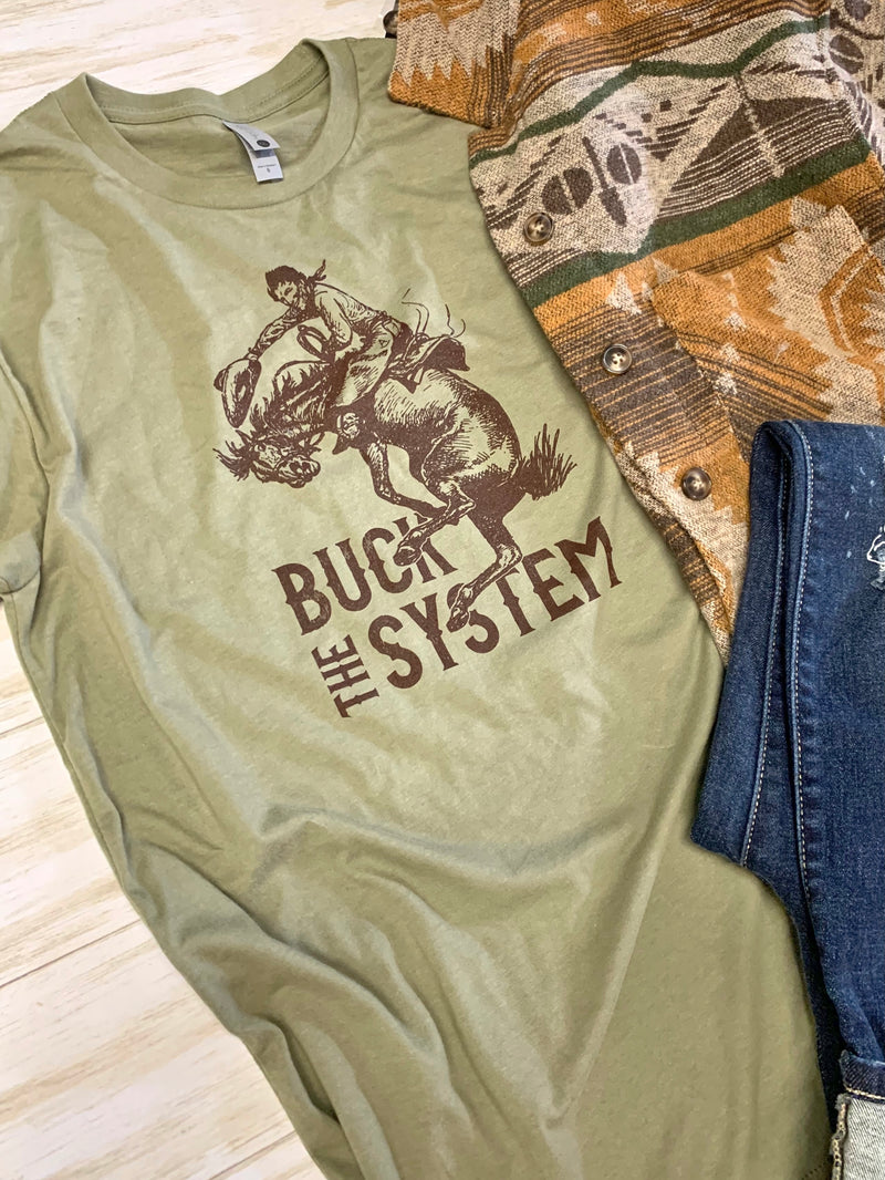 Buck the System olive tee