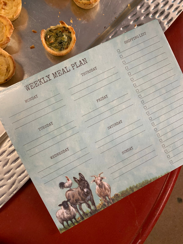 Weekly Meal Plan notepad with farm animals