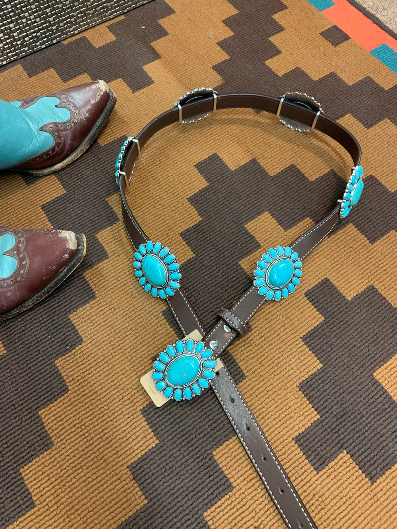 Oval faux turquoise brown concho belt